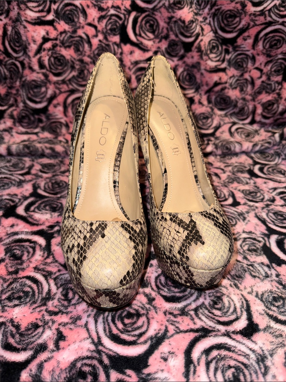 ALDO Beige Snake-Print Platform Pumps